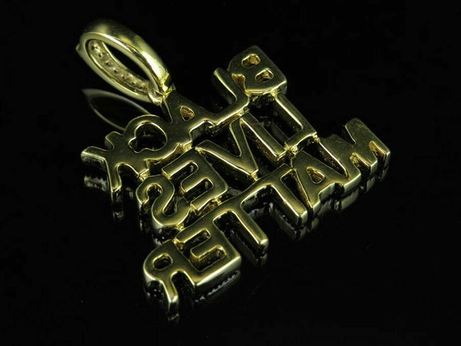 Yellow Gold Finish Black Lives Matter Genuine Diamond Pendant Charm