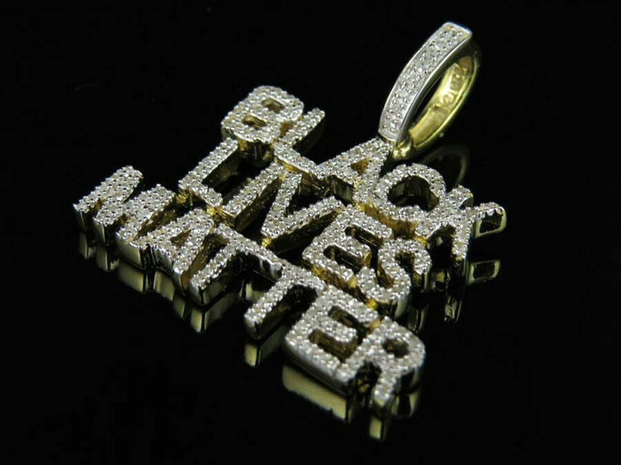 Yellow Gold Finish Black Lives Matter Genuine Diamond Pendant Charm