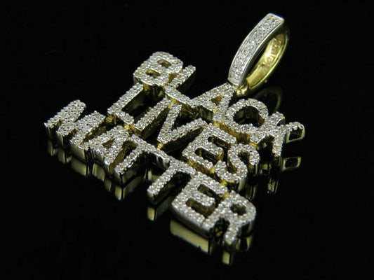 Yellow Gold Finish Black Lives Matter Genuine Diamond Pendant Charm