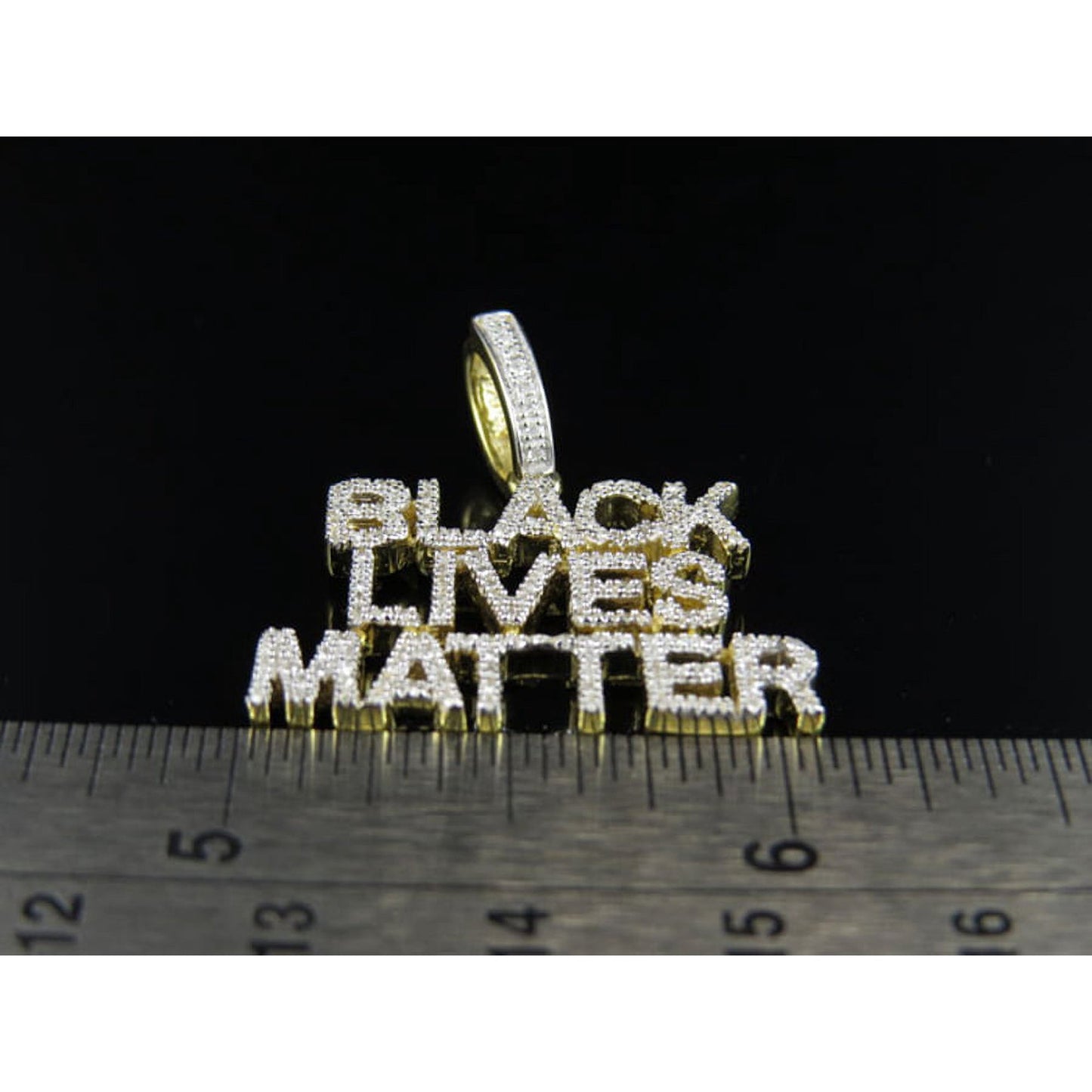 Yellow Gold Finish Black Lives Matter Genuine Diamond Pendant Charm
